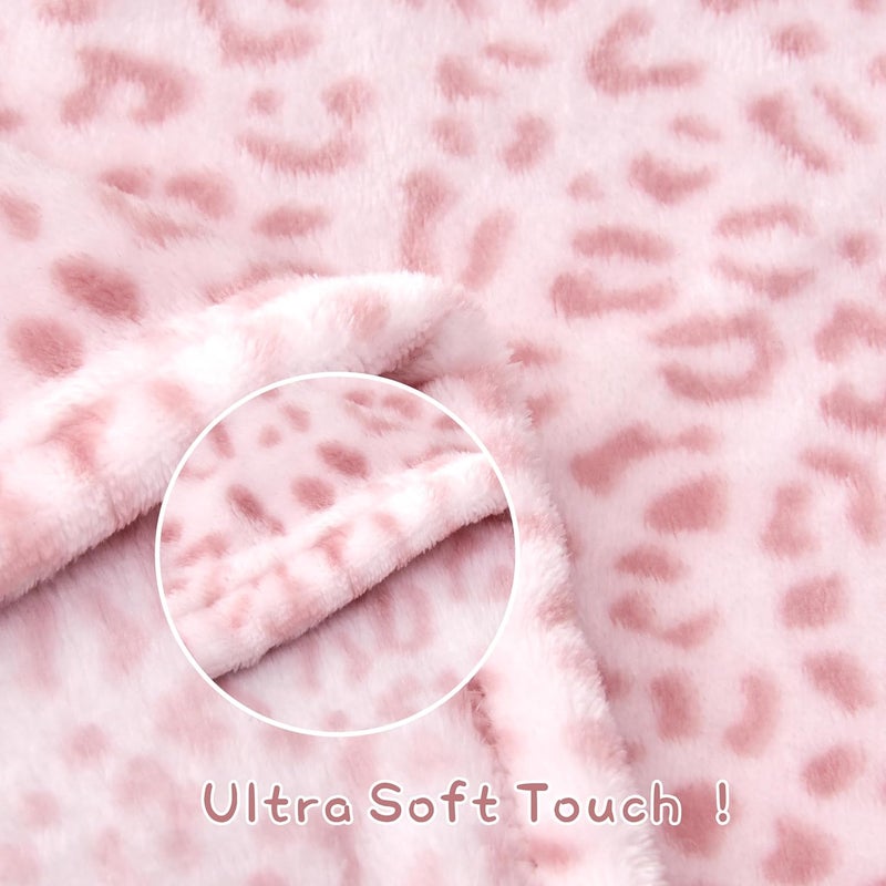 Yurhap Leopard Print Baby Blanket Fleece Baby Blankets for Girls, Ultra Soft Cozy Fluffy Infant Toddler Newborn Receiving Blankets for Crib Stroller, 30"x40", Light Pink - Image 5